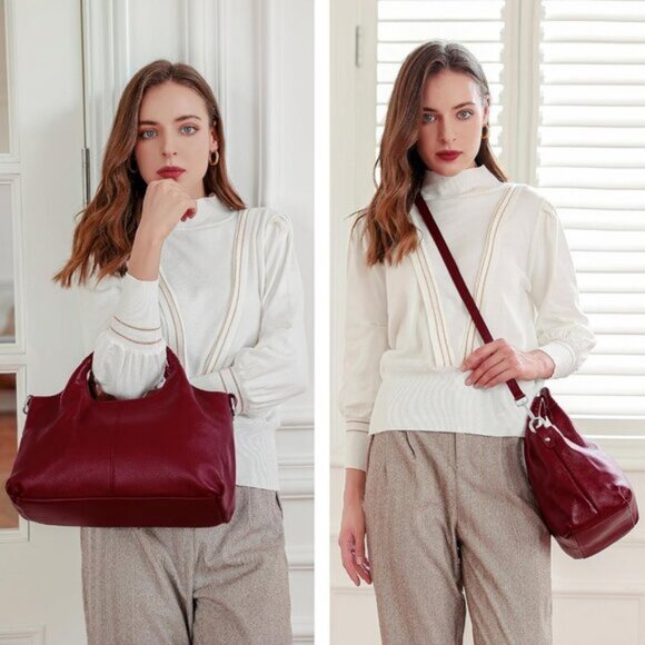 🆕Women Wine Genuine Leather Shoulder Bags Purses Satchel Designer Handbags - Picture 3 of 7